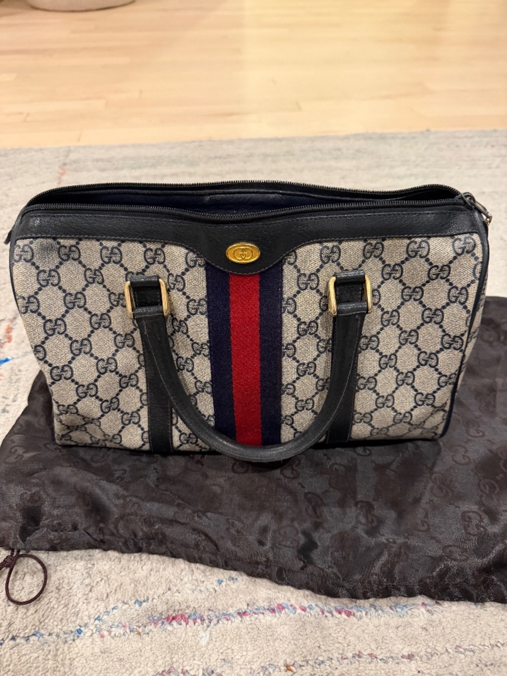Vintage Gucci GG Supreme Sherry Web Mini Boston Bag 012-3842-39